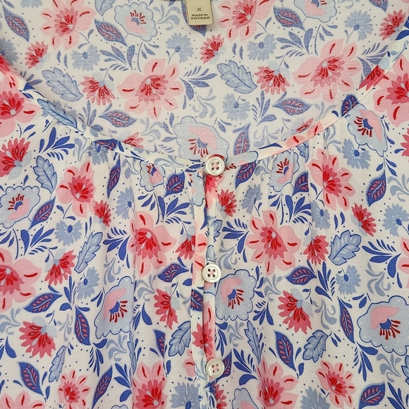 Talbots Woman's Blue Pink White Long Sleeve Soft Rayon Tunic Top Size X - Picture 2 of 9